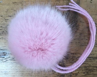 Baby Pink Mink Pom Pom | Luxury Faux Fur |Handmade in UK | Detachable or sew on | 4 strong attaching yarns | Available in 6 sizes