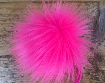 Shocking Pink Faux Fur Pom Pom | Handmade in UK | Hand Washable | Detachable, Sew or Tie on | 4 attaching yarns | Available in 5 sizes