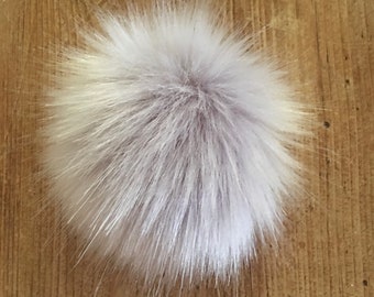 Silver Grey Pom Pom | Luxury Faux Fur | Handmade in UK | Hand Washable | Detachable - Sew or Tie on | 4 strong attaching yarns