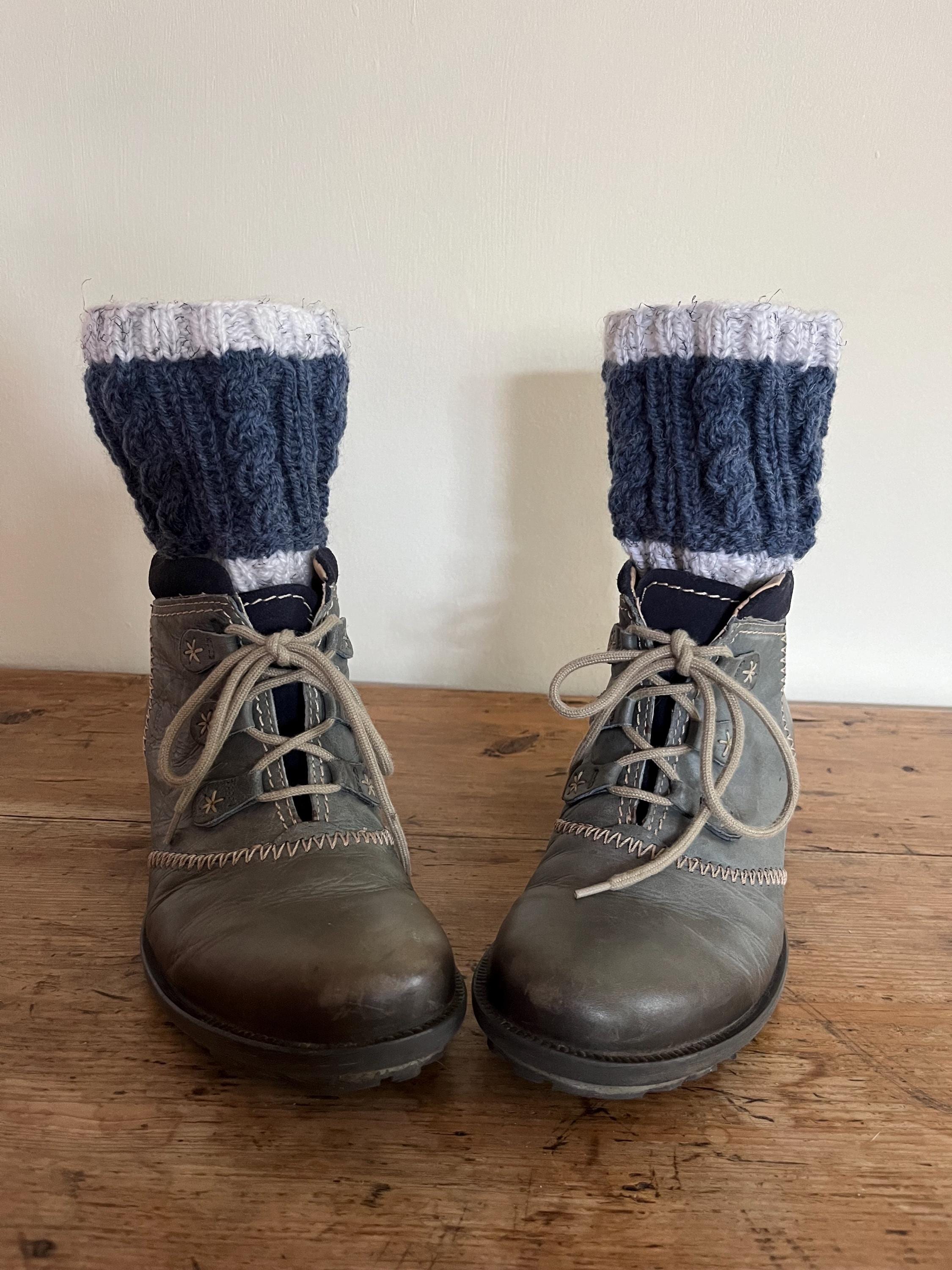 Boot Cuffs / Toppers in Denim Blue & White Marl | Hand Knitted | DM ...