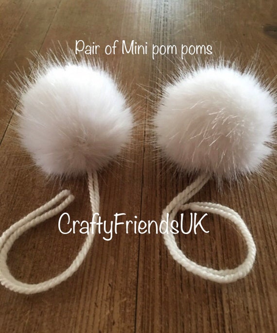Pair of Mini Cream Mink Pom Poms | Baby Poms | Double Pom  display picture 2