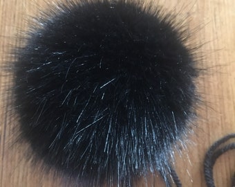 Black Mink Luxury Faux Fur Pom Pom | Handmade in UK | Hand Washable | Detachable - Sew or Tie on | Available in 4 sizes
