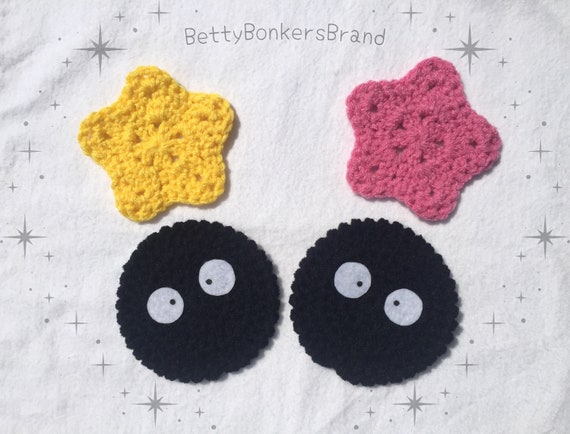 Crochet Soot Sprite Coasters: 4-pack; Dust Bunny W/ Konpeito