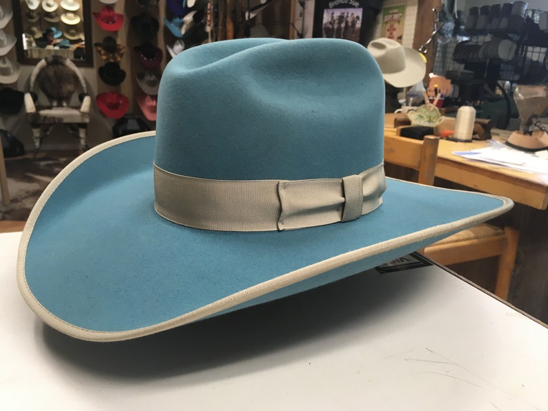 8X Turquoise Felt Western Cowboy Hat Etsy