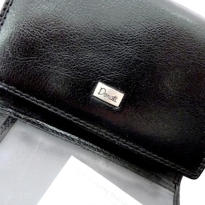 Schwarzes Leder Unbenutzt Brieftasche Donati signiert Vintage 2000 Echtleder Triple Wallet Luxus Geschenk alle Alter Frauen / Männer Leder Accessoire Geschenk