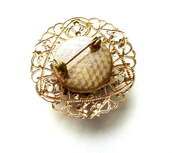 Czech Brooch Gold Openwork Round with a  lilac gl… - image 7