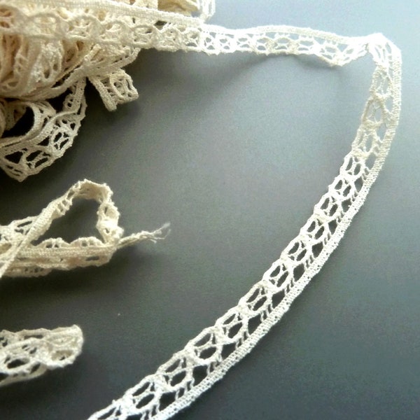 White elegant thin lace made from cotton linen finishes and handkerchiefs for shabby chic USSR vintage 1980s for sewing