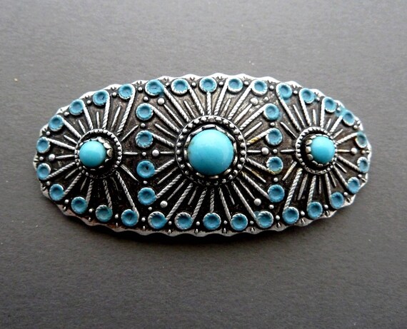 Broche Vintage Ancienne - Pierre Bleue - Bijou D'occasion - Origine France