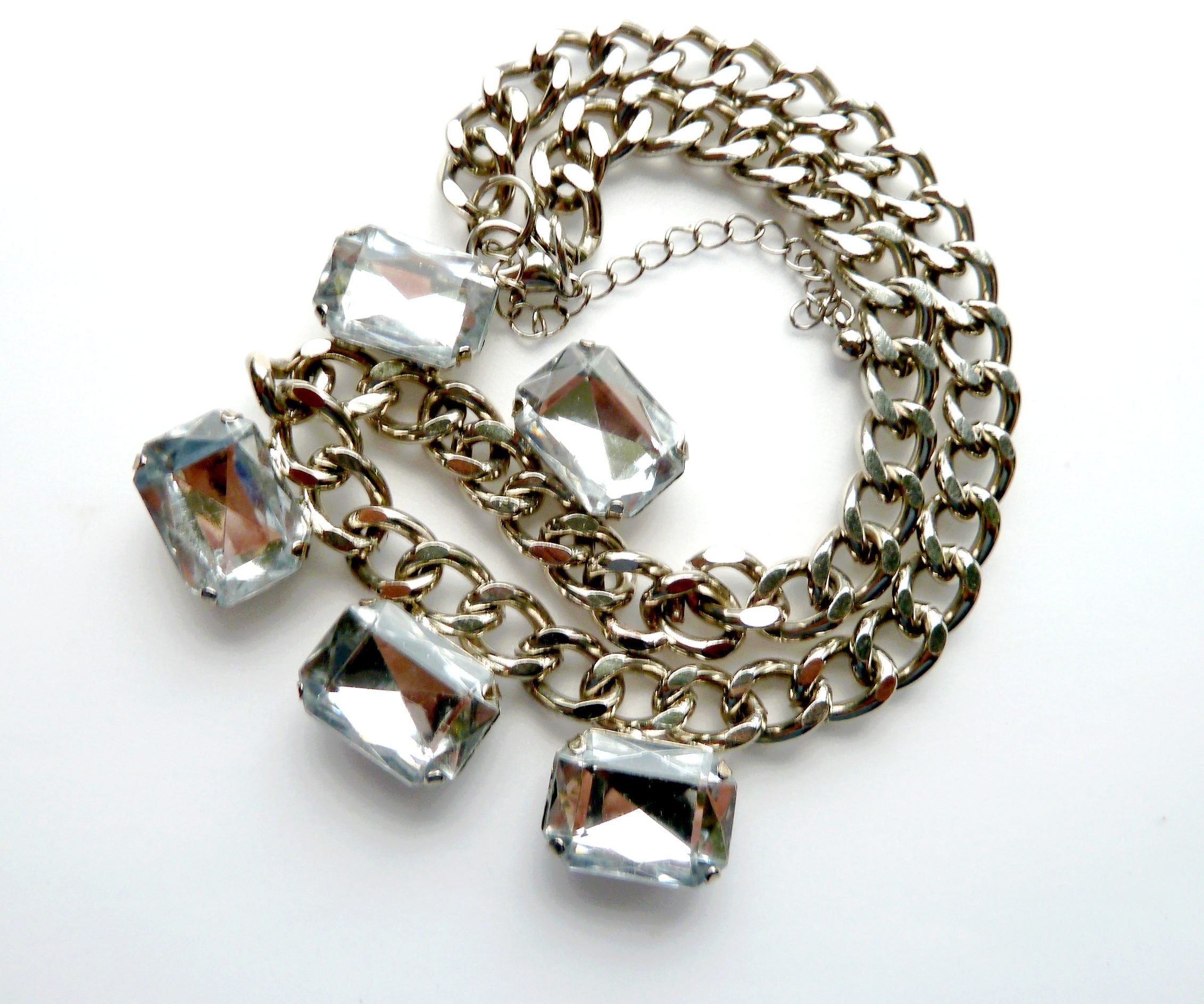 Stainless Steel Crystals Necklace Chunky Chain Necklace Etsy