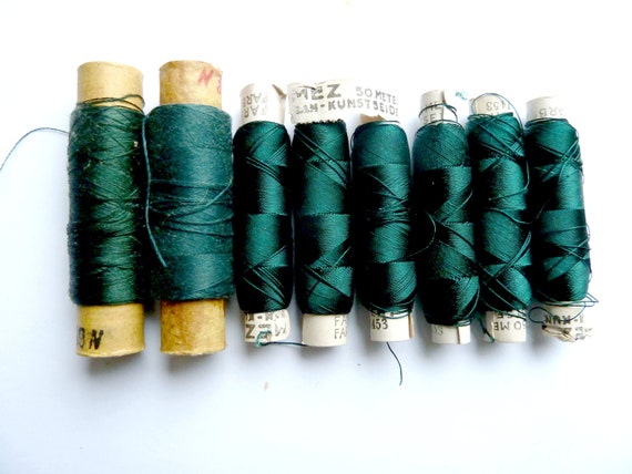 Dark Green 1930s Silk 6 spools and 2 spools USSR 70s vintage Silky Thread Lilac Violet Natural Silky Thread Soviet Era 1970s for Embroidery