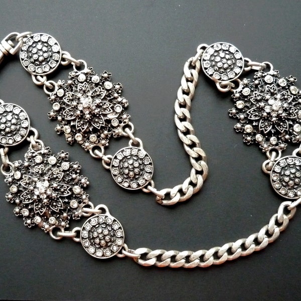 Ancient Metal Chain Belt Necklace 27 1/2"+  Vintage 1980s Boho style Luxury Necklace for Evening ball Costume show Stylish Gothic gift Women