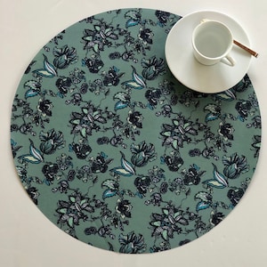 Round Placemat Set Romantic Blue Grey Floral Placemats Easy Care Washable Housewarming Gift Waterproof
