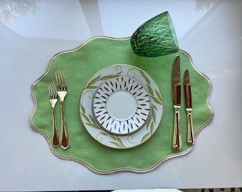 Placemat Green Mother’s Day Gift Set 4 6 8  Linen Embroidered Spring