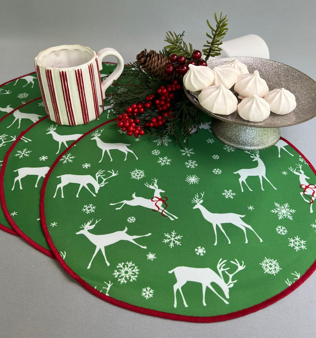 Round Christmas Placemat Table Place Mat Set Easy Clean Spill Etsy