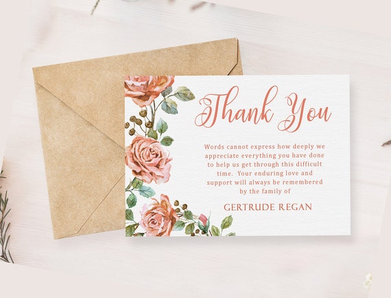 pink floral funeral thank you card memorial service editable template obituary service microsoft word template funeral acknowledgement card memorial thank you cards