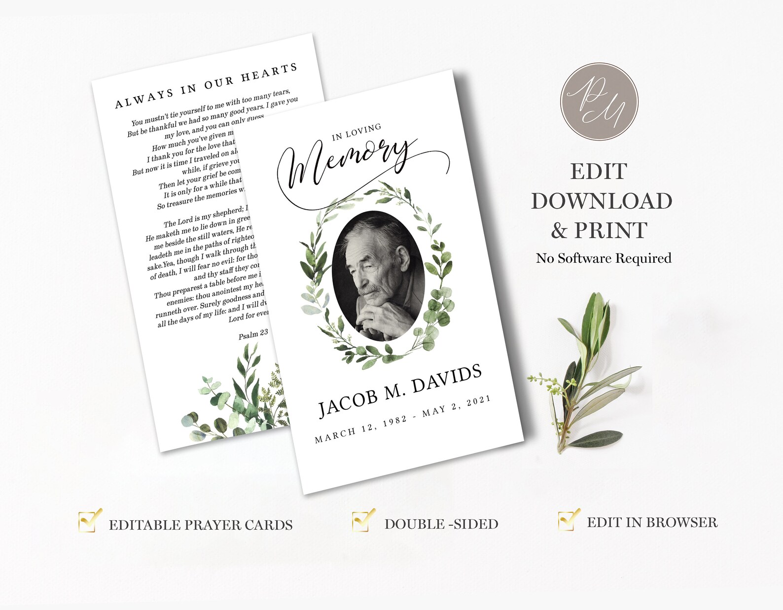 FUNERAL PRAYER CARDS Editable template Printable Prayer Card Etsy