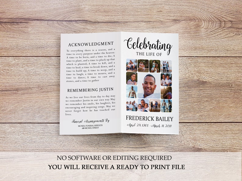 Print Ready Photo Collage Memorial Program FUNERAL PROGRAM obituary memorial service Collage Funeral Program In Loving Memory
