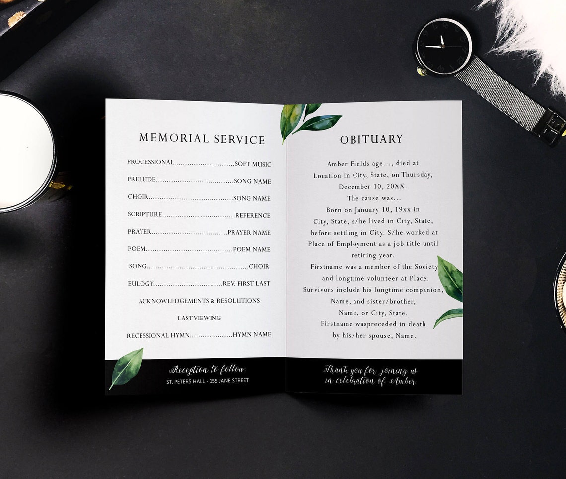 Funeral Program Editable Template Printable Funeral Template Etsy