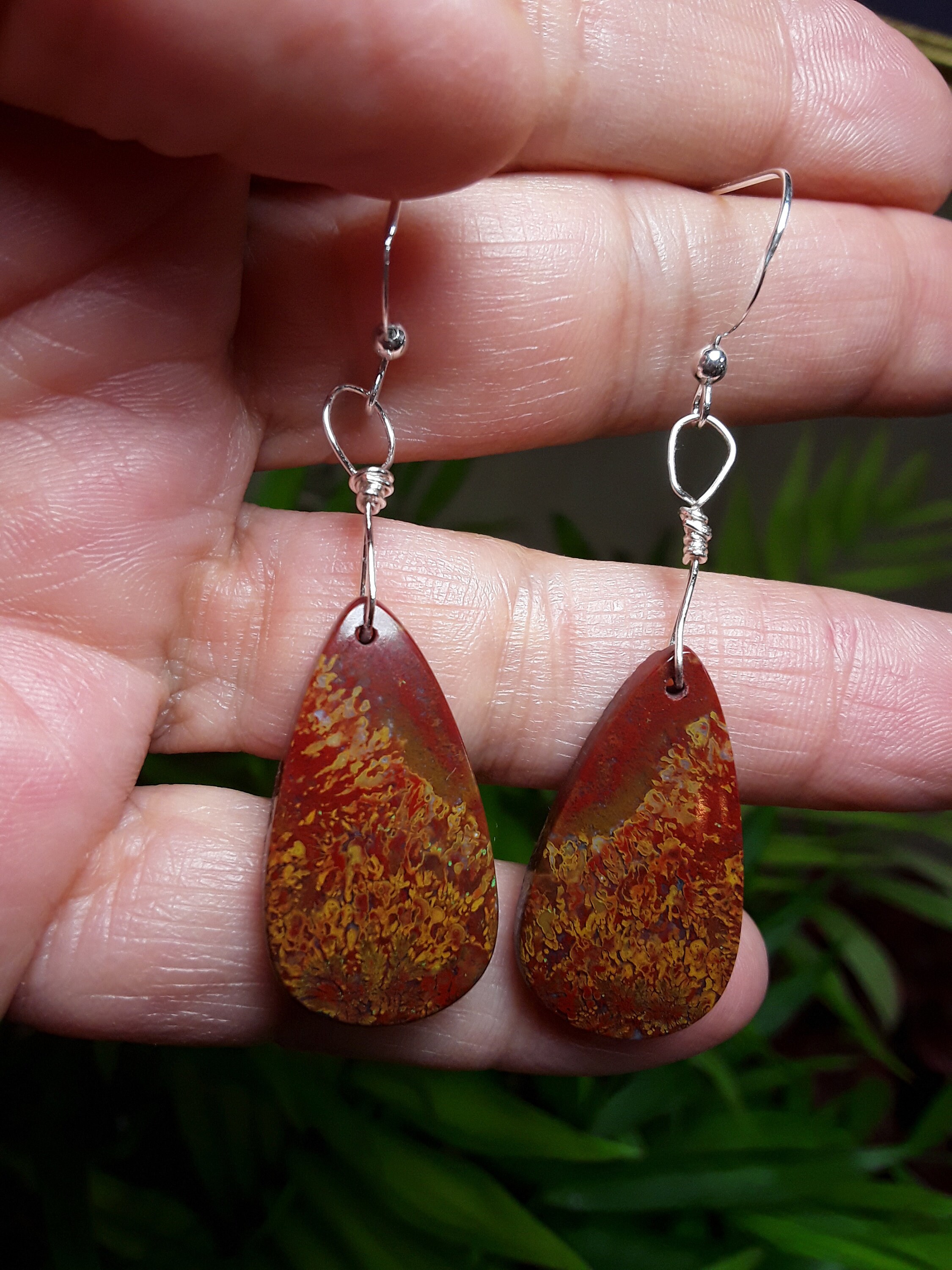 Stunning Natural Moss Agate Gemstone Sterling Silver Earrings, Healing