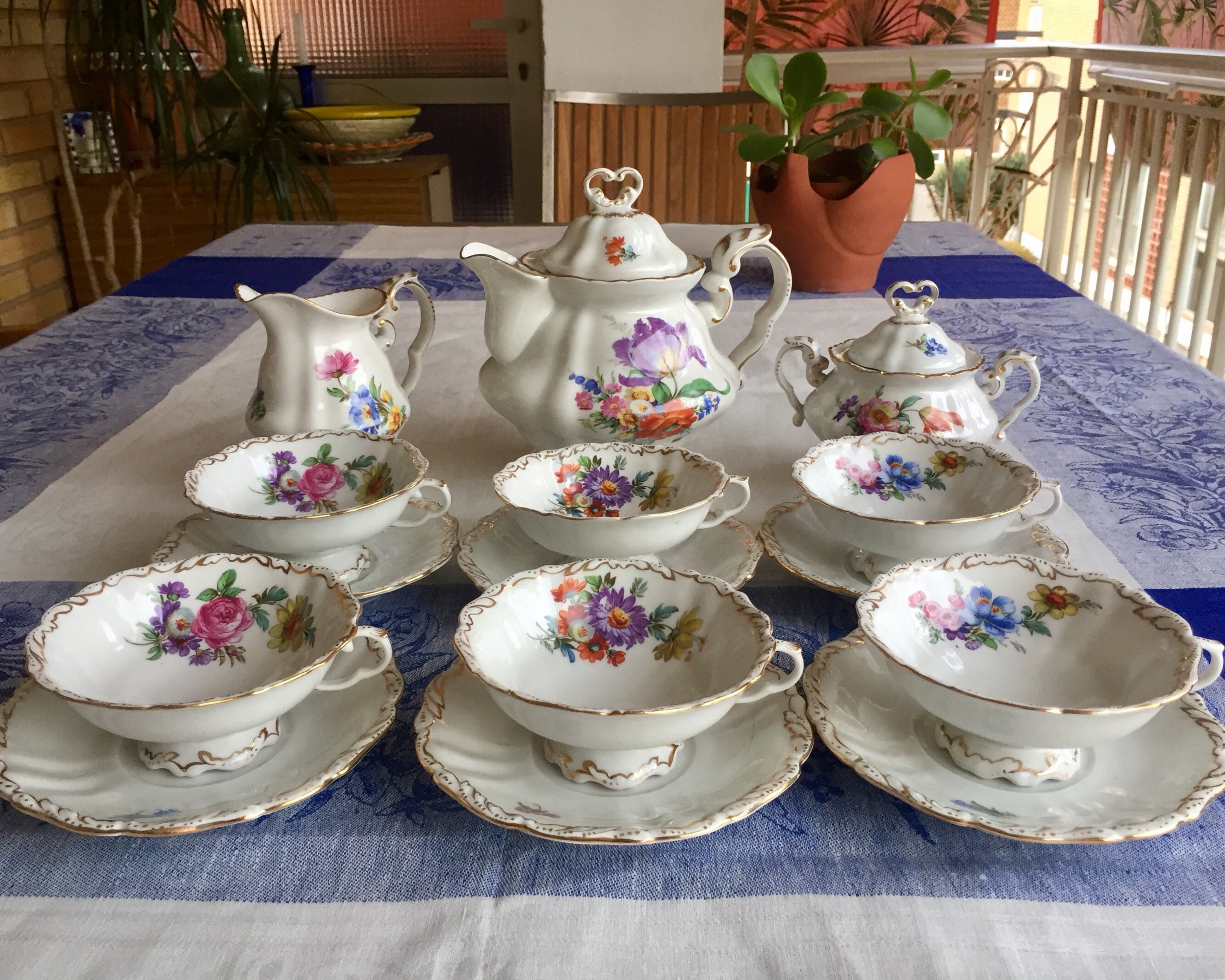 Old porcelain Tea set 6 full service. Vintage Crockery Teapot Etsy
