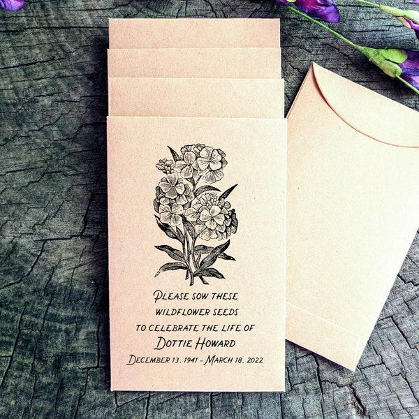 Celebration of Life Personalized seed envelopes, Funeral seed packets, Memorial Seed Packet Favors, Custom Remembrance gift for guests