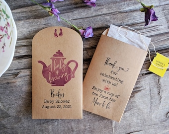 Personalized Baby Shower Tea Packet Favors, 'Baby is Brewing' Tea Envelopes, Rustic Baby Shower & Tea Party Gifts, Custom Keepsakes