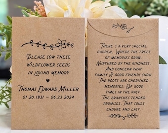 Memorial Seed Packet Favors, Funeral seed packets, Celebration of Life Personalized seed envelopes, Custom seed packets favors, Remembrance