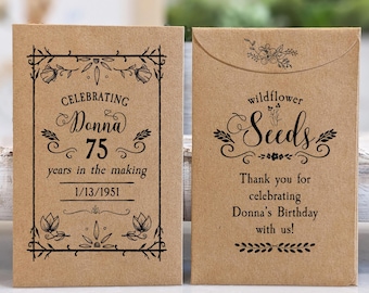 Personalized Birthday Party Favor Seed Packets, Milestone Event Favors, Customized for 30, 40, 50, 70, 80, 90 Birthday Celebrations
