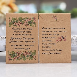 Celebration of Life Memorial Favors, Personalized Wildflower Seed Packets for Funeral Service, Loved Ones Remembrance Gift for Guests