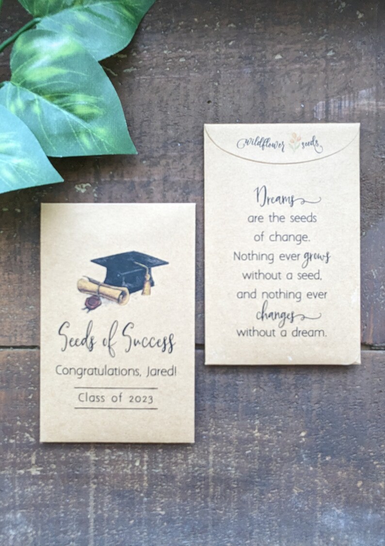 Graduation Party Favors for Guests, Custom Grad School Party Seed packet favors, Personalized High School Graduation Gifts for Guests image 7