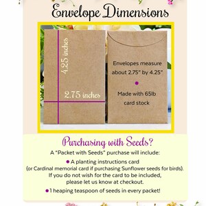 Celebration of Life Personalized seed envelopes, Funeral seed packets, Memorial Seed Packet Favors, Custom Remembrance gift for guests image 4