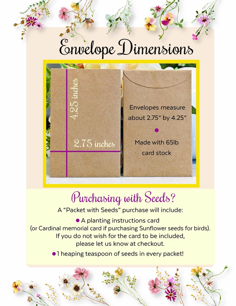 Celebration of Life Personalized seed envelopes, Funeral seed packets, Memorial Seed Packet Favors, Custom Remembrance gift for guests image 4