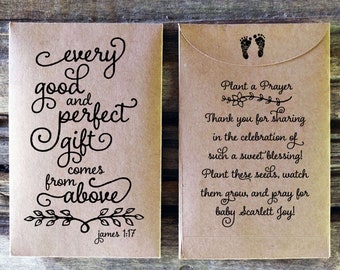 Christian Baby Shower Custom Seed Favor, Personalized Gift for Guests, Rustic Shower Favor, James 1:17 Bible Verse, Every Good Perfect Gift