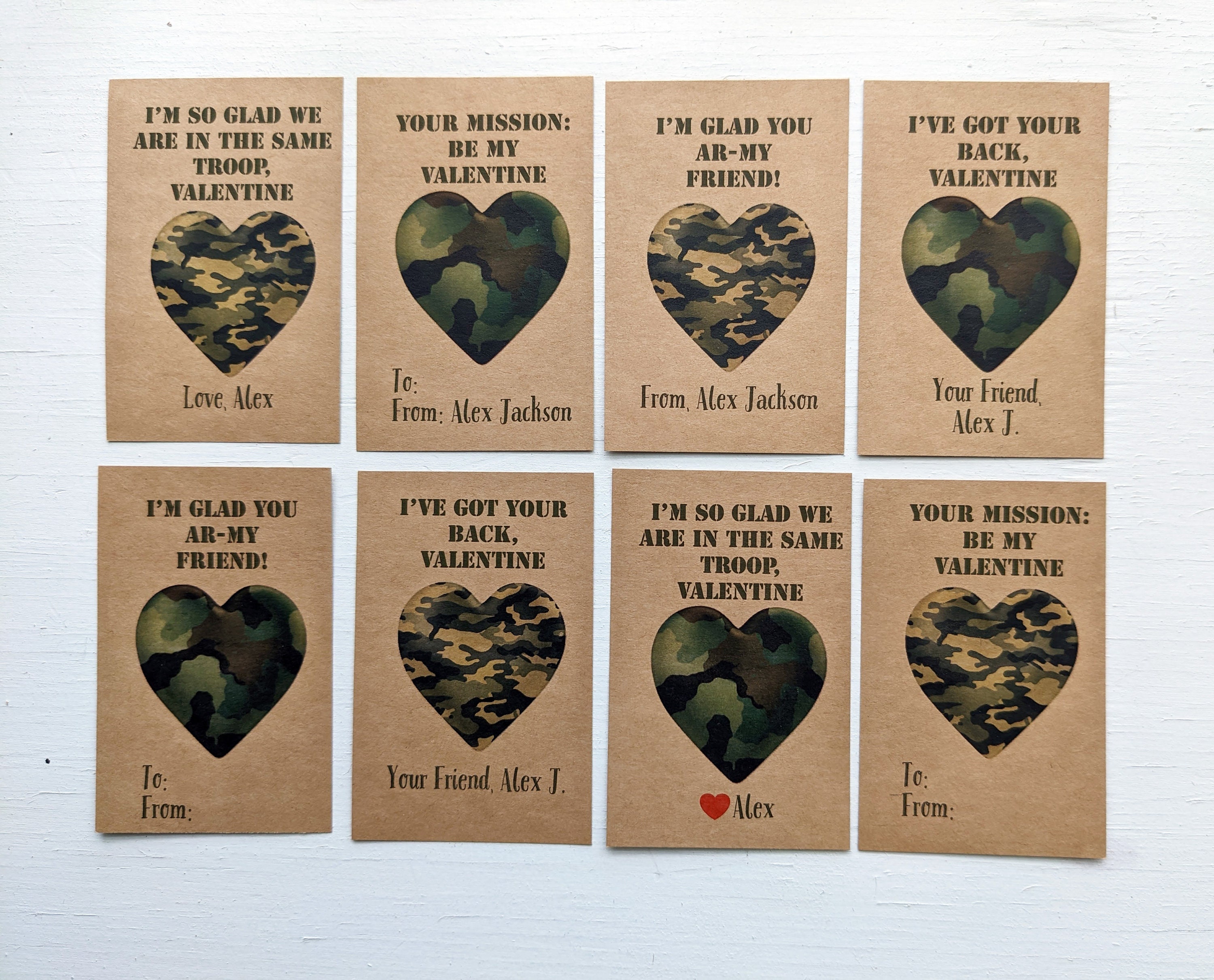 Personalized Army Men Valentine Card for Boys or Girls, Kids