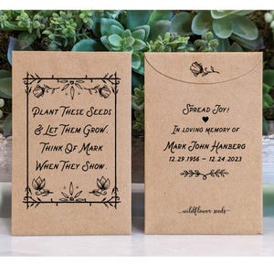 Celebration of Life Personalized seed envelopes, Memorial Seed Packet Favors, Funeral seed packets, Custom seed packets favors, Remembrance