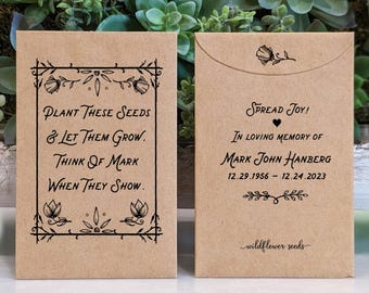 Celebration of Life Personalized seed envelopes, Memorial Seed Packet Favors, Funeral seed packets, Custom seed packets favors, Remembrance