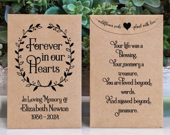 Memorial Seed Packet Favors, Funeral seed packets, Celebration of Life Personalized seed envelopes, Custom seed packets favors, Remembrance