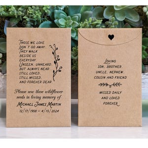 Celebration of Life Personalized seed envelopes, Memorial Seed Packet Favors, Funeral seed packets, Custom seed packets favors, Remembrance