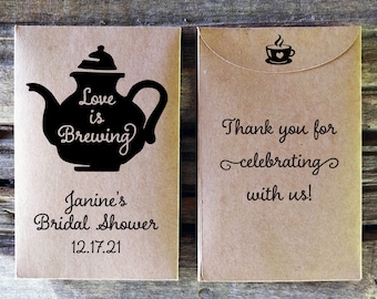 Bridal Shower Tea Party Favors, Personalized Wedding Tea Packets, Custom Tea Gifts for Guests, Love is Brewing
