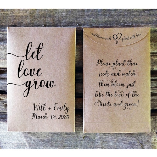 Let Love Grow Personalized Wedding Favors, Custom Seed Packets, Rustic & Unique Bridal Shower Keepsakes, Country Wedding Theme