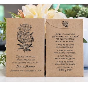 Celebration of Life Personalized seed envelopes, Funeral seed packets, Memorial Seed Packet Favors, Custom Remembrance gift for guests