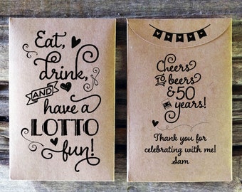 Lottery Ticket Birthday Favor Envelope, Vegas Milestone Party Favors, Scratch Card Holder, Unique Adult Celebration Gifts