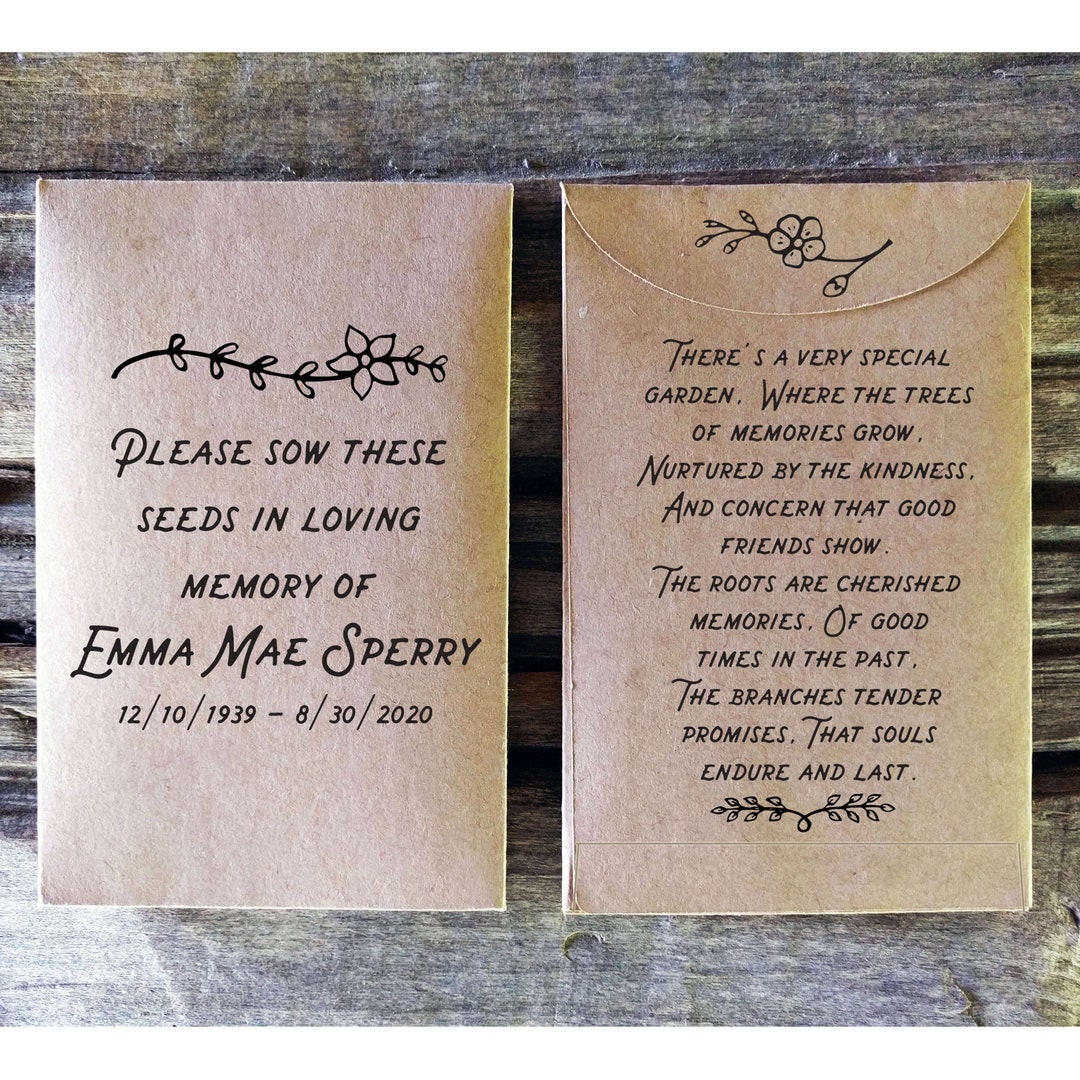 Memorial Seed Packet Favors, Funeral Seed Packets, Celebration of Life Personalized Seed ...