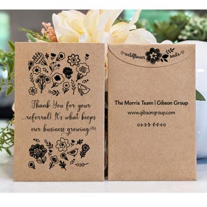 Real Estate Agent Business Card Seed Packets, Gift Basket Giveaways, Home Sales Listing Agent Referral Gifts, Open House, Client Referrals