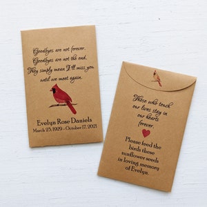 Cardinal Memorial Favors Celebration of Life Memento, Personalized Seed Packets for Funeral Service, Loved Ones Remembrance Gift for Guests