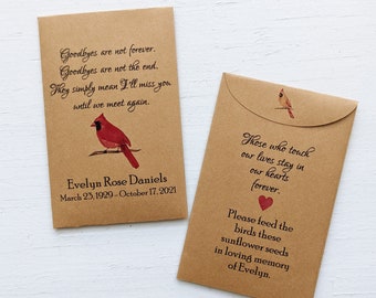 Cardinal Memorial Favors Celebration of Life Memento, Personalized Seed Packets for Funeral Service, Loved Ones Remembrance Gift for Guests