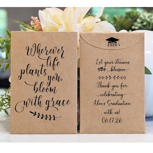 Graduation & Going Away Party Favors, Personalized Seed Packets, Custom Gift for Students, &#39;Wherever Life Plants You Bloom&#39; Wildflowers