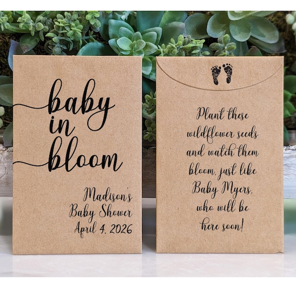 Baby Shower Seed Packet Favor, Personalized & Customized, Baby in Bloom Theme, Rustic Shower Keepsake, Unique Gift for Guests, Eco Friendly