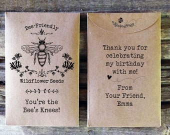 Bee-Friendly Birthday Party Favor Seed Packets, Custom Personalized Kids Gift, Rustic Garden Party Theme, Sustainable Earth Eco Friendly