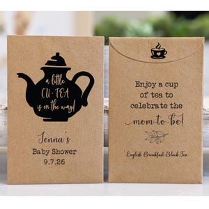 Baby Shower Favors, Custom Tea Party & Guest Keepsakes, Tea Packet Envelope, Personalized &#39;Little CuTEA&#39; Gifts for Guests, Mint Tea Cup Pot